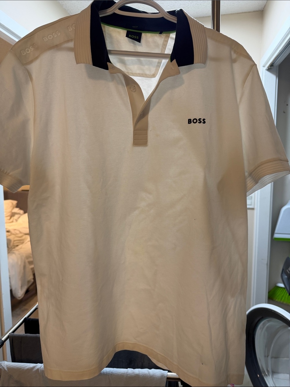 Boss White Polo with Navy Contrast Collar